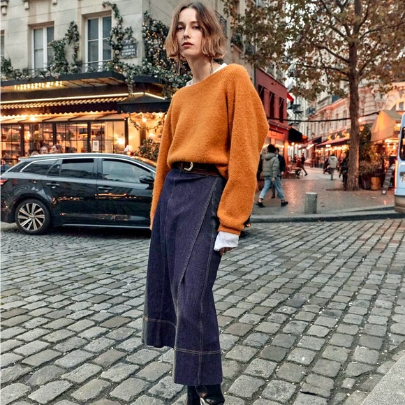 Zara Z1975 Belted Wrap Denim Midi Skirt - Picture 2 of 14